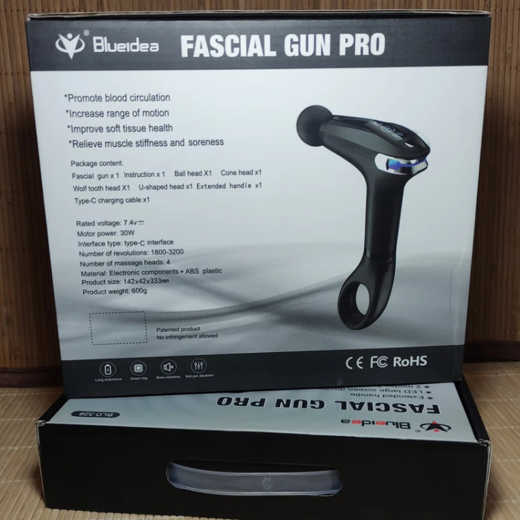 ماساژور تفنگی بلوآیدیا مدل Blueidea BLD-326 | ۶ سطح شدت - ۴ سری سیلیکونی - ریکاوری عضلات