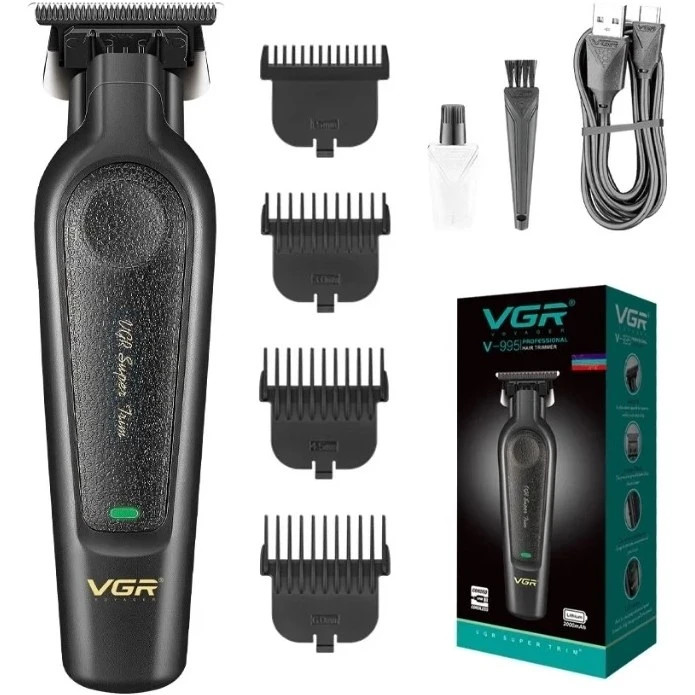 ماشین اصلاح سر و صورت حرفهای وی جی آر (VGR) مدل V-995 - باتری قدرتمند ۲۰۰۰ میلیآمپر - تیغه استیل ضدزنگ و ۵ ساعت شارژدهی